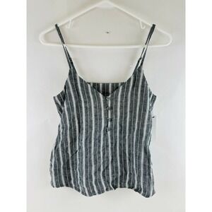 ABOUND Tank Top Size XXS Black White Striped Sleeveless w/ Buttons Linen Blend